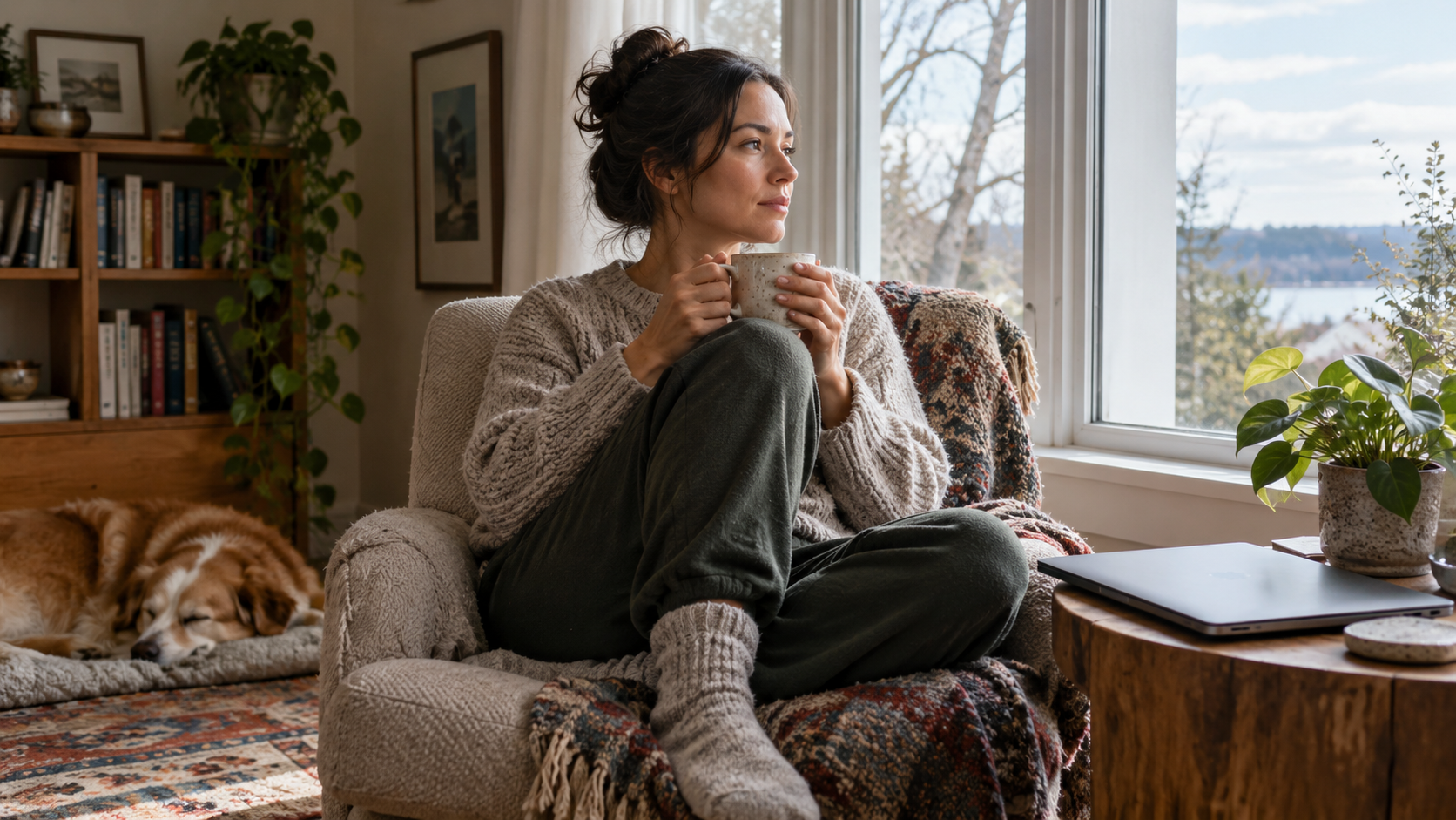 A person resting beside a window after a day of job searching