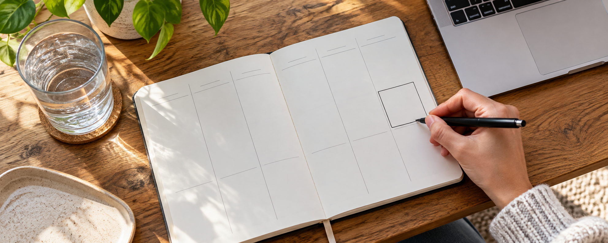 A person planning a manageable week on paper at a bright home desk