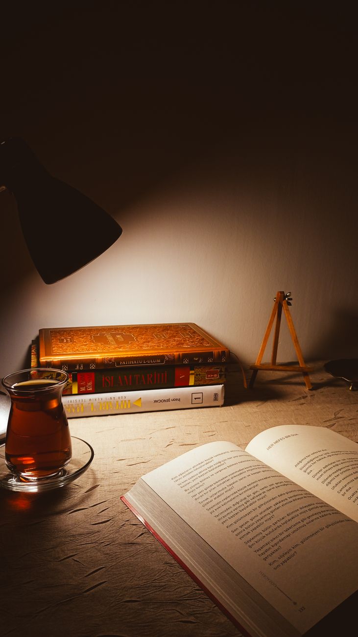 cozy reading nook with books and tea
