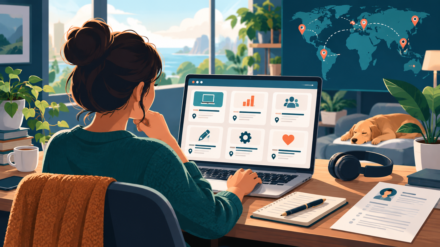 Remote job seeker exploring opportunities from home