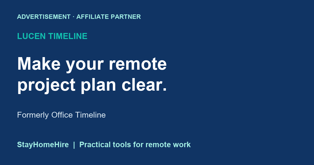 Lucen Timeline, formerly Office Timeline: make your remote project plan clear. Affiliate partner guide from StayHomeHire.